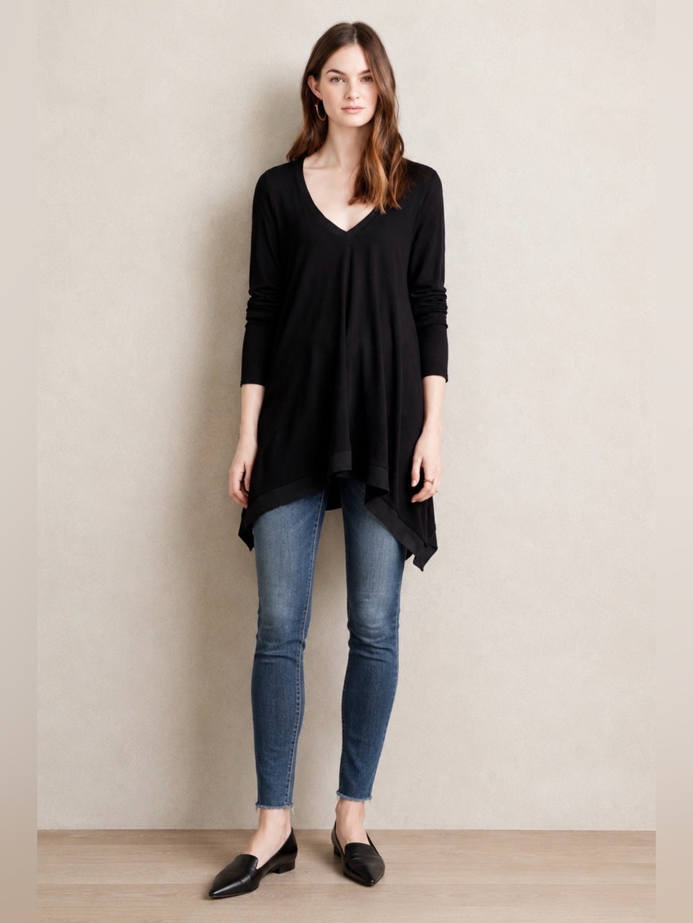 Anthropologie Deletta Lokka Black V-Neck Tunic
